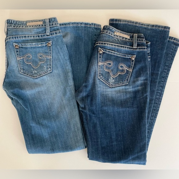 2 pair REROCK express denim jeans designer thick stitching bootcut 6R light dark - Picture 2 of 7